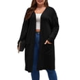 thumbnail image 1 of DYMADE Womens Plus Size Solid Long Sleeve Pockets Elegant Brushed Knitted Cardigan Tops, 1 of 4