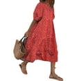 thumbnail image 1 of DYMADE Womens Round Neck Half Sleeve Plaid Print Loose Midi Dress, 1 of 2