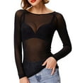 thumbnail image 1 of DYMADE Womens See Through Mesh Long Sleeve Bottoming Shirt Tunic Tops, 1 of 4