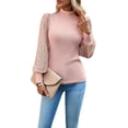 thumbnail image 1 of DYMADE Womens Sequin Patchwork Half High Collar Solid Long Sleeve Elegant Basic T-Shirt Blouses, 1 of 3