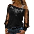 thumbnail image 1 of DYMADE Womens Sequins Open Shoulder Blouse Sheer Mesh Long Sleeve T-Shirt Tops, 1 of 2