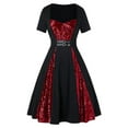 thumbnail image 1 of DYMADE Womens Short Sleeve Colorblock Sequins Halloween Gothic Swing Dress, 1 of 3