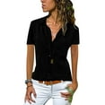 thumbnail image 1 of DYMADE Womens Short Sleeve Shirts Lapel V Neck Button Down Blouse Tops, 1 of 3
