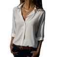 thumbnail image 1 of DYMADE Womens Short Sleeve Shirts V Neck Collared Button Down Shirt Tops, 1 of 3
