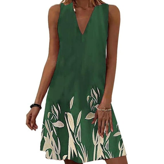 DYMADE Womens Sleeveless V Neck Floral Summer Tank Dress