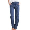 thumbnail image 1 of DYMADE Womens Solid Color Trousers Elastic Waist Pockets Chino Pants, 1 of 2