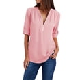 thumbnail image 1 of DYMADE Womens Solid Long Sleeve Zipper Tops Casual Chiffon Shirt Blouses, 1 of 4