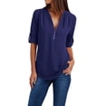 thumbnail image 1 of DYMADE Womens Solid Long Sleeve Zipper Tops Casual Chiffon Shirt Blouses, 1 of 4