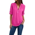thumbnail image 1 of DYMADE Womens Solid Long Sleeve Zipper Tops Casual Chiffon Shirt Blouses, 1 of 4