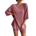 thumbnail image 1 of DYMADE Womens Summer 2Pcs Sets Short Sleeve T-Shirt Elastic Waist Shorts, 1 of 3