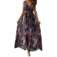 thumbnail image 1 of DYMADE Womens Summer Bohemia Floral Print V-Neck Sleeveless Draw String Tank Dress, 1 of 2