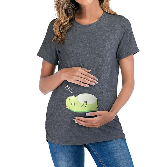 DYMADE Womens Summer Breathable Casual Cartoon Print Short Sleeve Round Neck Pregnancy Maternity T-Shirts