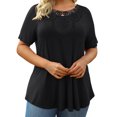 thumbnail image 1 of DYMADE Womens Summer Breathable Lace Round Neck Short Sleeve Solid Basic T-Shirt Plus size, 1 of 3