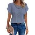 thumbnail image 1 of DYMADE Womens Summer Breathable Solid Round Neck Short Sleeve Hollow Out Basic T-Shirt, 1 of 2