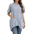 thumbnail image 1 of DYMADE Womens Summer Breathable Spliced Round Neck Short Sleeve Pockets Buttons Loose Fit Tunic T-Shirt Tops, 1 of 4