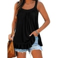 thumbnail image 1 of DYMADE Womens Summer Cami Tops Solid Round Neck Sleeveless Pleated Ruffle Tank Tops, 1 of 4