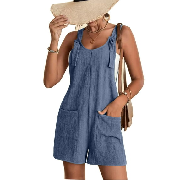 DYMADE Womens Summer Casual Square Neck Sleeveless Pockets Loose Fit Wide Strap One-Piece Jumpsuits Plus Size S-4XL