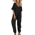 thumbnail image 1 of DYMADE Womens Summer Casual V-Neck Short Sleeve Pockets One-Piece Jumpsuit, 1 of 2
