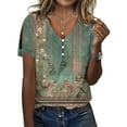 thumbnail image 1 of DYMADE Womens Summer Floral Print Cold Shoulder Short Sleeve Button T-Shirt Tops, 1 of 2
