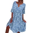 thumbnail image 1 of DYMADE Womens Summer Holiday Floral Print Loose Waist Short Sleeve V-Neck Ruffle A-Line Dresses, 1 of 4