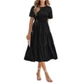 thumbnail image 1 of DYMADE Womens Summer Ruffle Pleated Butterfly Short Sleeve Round Neck Midi Length A-Line Dresses, 1 of 2