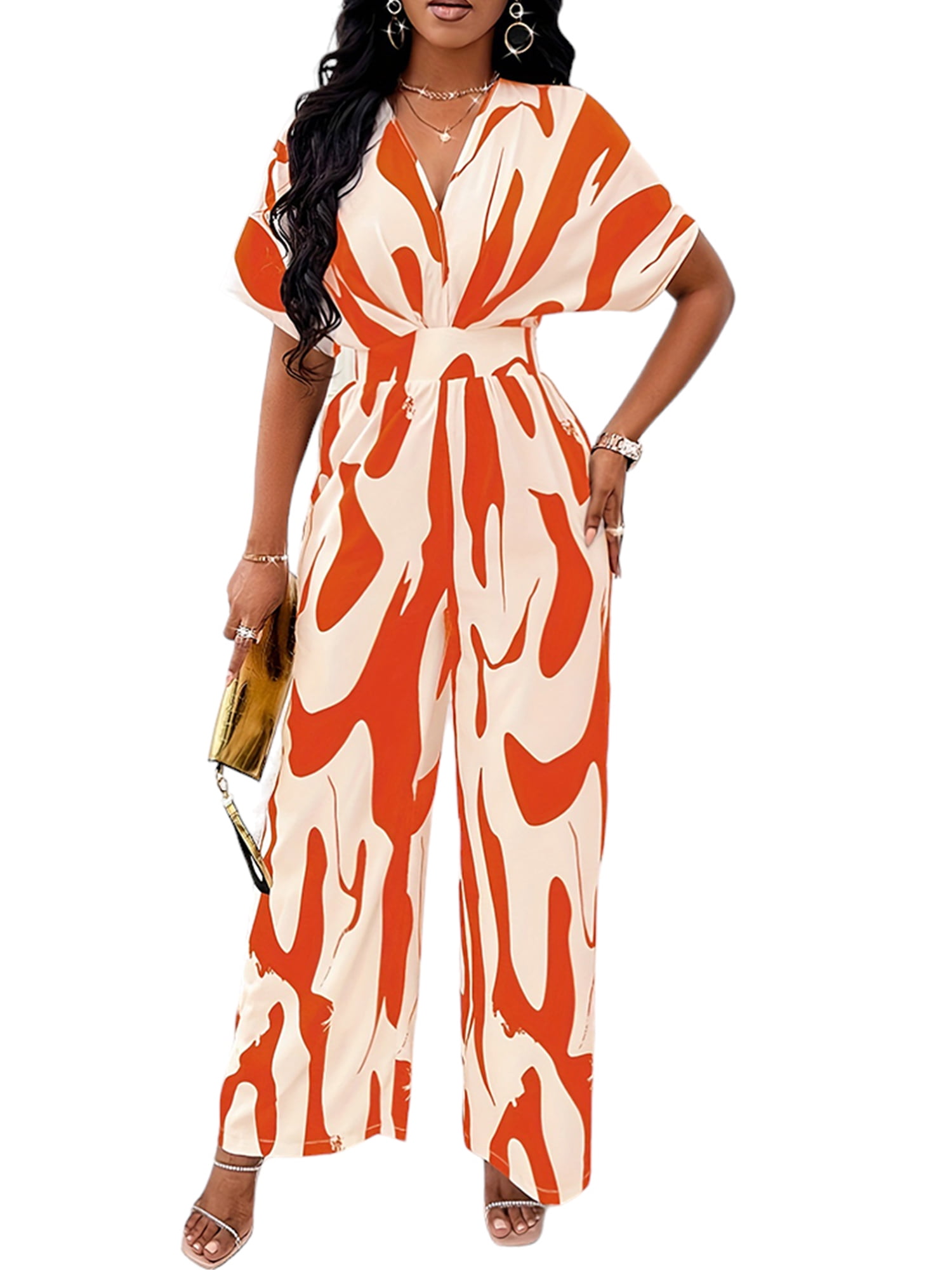 Women's Jumpsuit Loose Fit Patchwork Pattern With Side Pockets For Busy Women On The Go