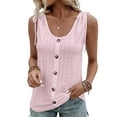 thumbnail image 1 of DYMADE Womens Summer Sleeveless Round Neck Buttons Draw String Solid Color Basic Tank Tops, 1 of 4