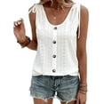 thumbnail image 1 of DYMADE Womens Summer Sleeveless Round Neck Buttons Draw String Solid Color Basic Tank Tops, 1 of 4