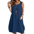 thumbnail image 1 of DYMADE Womens Summer Sundress Cotton Solid Round Neck Sleeveless Tank Dress, 1 of 2