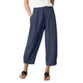 thumbnail image 1 of DYMADE Womens Summer Thin Cotton Linen Cropped Pants High Waist Relaxed Fit Wide Leg Harem Pants, 1 of 4