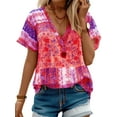 thumbnail image 1 of DYMADE Womens Summer V-Neck Short Sleeve Floral Print Basic Blouses T-Shirt Tops, 1 of 2