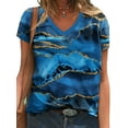 thumbnail image 1 of DYMADE Womens Summer V-Neck Short Sleeve Marble Print Basic T-Shirts, 1 of 4