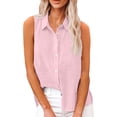 thumbnail image 1 of DYMADE Womens Summer Workwear Turn-down Collar Sleeveless Single Breasted Basic Blouse, 1 of 5