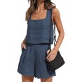 thumbnail image 1 of DYMADE Womens Two Piece Sets Cotton Linen Tank Tops Solid Color Summer Square Neck Sleeveless Casual Shorts, 1 of 3