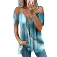 thumbnail image 1 of DYMADE Womens V Neck Zipper Tops Cold Shoulder Short Sleeve Tunic Tee Shirts Blouse, 1 of 4