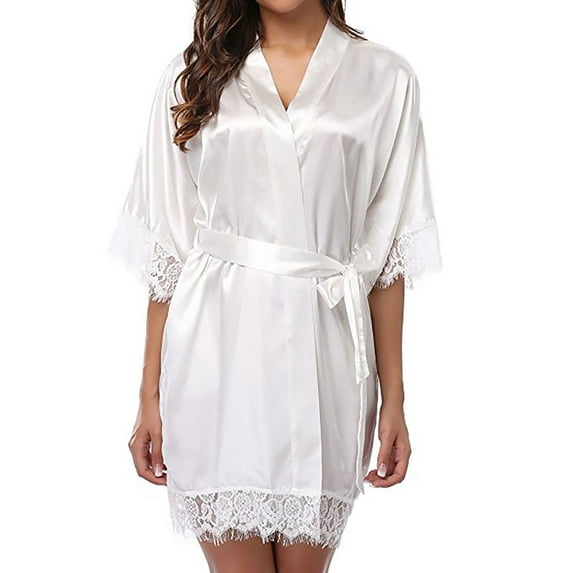 DYMADE Womens Valentine's Day Honeymoon Nightdress Sexy Soft lmitation Silk Lace Up Nightgown Robes