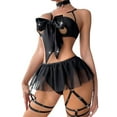 thumbnail image 1 of DYMADE Womens Valentine's Day Lingerie Sets with Garter Belts 3Pcs Sets Sexy Sheer Mesh Spliced Bow Bra with G-Strings, 1 of 4