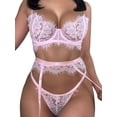 thumbnail image 1 of DYMADE Womens Valentine's Day Lingerie Sets with Garter Belts 3Pcs Sets Sexy Sheer Mesh Unlined Bra with G-Strings Underwear Babydoll Teddy Bodysuit, 1 of 2