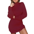 thumbnail image 1 of DYMADE Womens Winter Long Sleeve Turtleneck Knit Mini Bodycon Dress, 1 of 3
