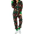 thumbnail image 1 of DYMADE Womens Winter Pajamas Sleepwear Pockets Christmas Check Palid Snowman Print Spliced Long Sleeve One Piece Jumpsuit, 1 of 3