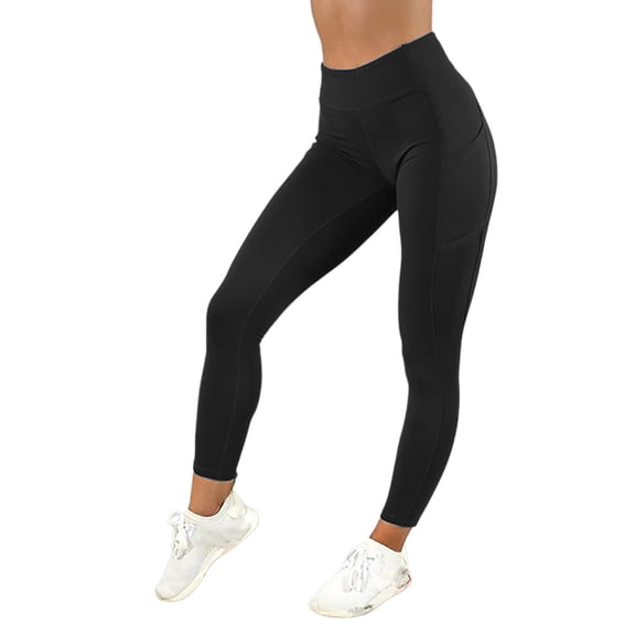 DYMADE Womens Yoga Sports Jegging Solid Mid Waist Slim Fit Leggings with Pockets