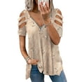 thumbnail image 1 of DYMADE Womens Zipper V Neck Cold Shoulder Printed Tunic Top Blouses, 1 of 2