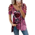 thumbnail image 1 of DYMADE Womens Zipper V Neck Cold Shoulder Printed Tunic Top Blouses, 1 of 2