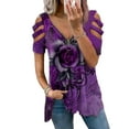 thumbnail image 1 of DYMADE Womens Zipper V Neck Cold Shoulder Printed Tunic Top Blouses, 1 of 2