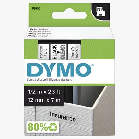 DYMO 45010 Black on Clear D1 Label Tape