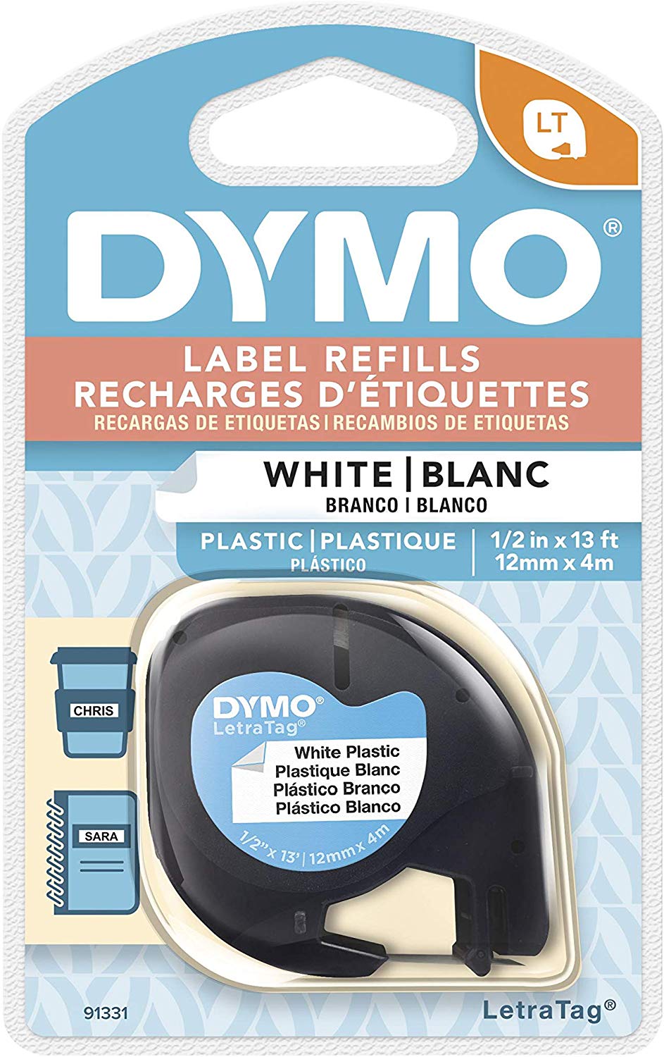 DYMO 91331, LetraTag Plastic Label Tape Cassette, 1/2" x 13 ft., White, 1 Each - image 1 of 14