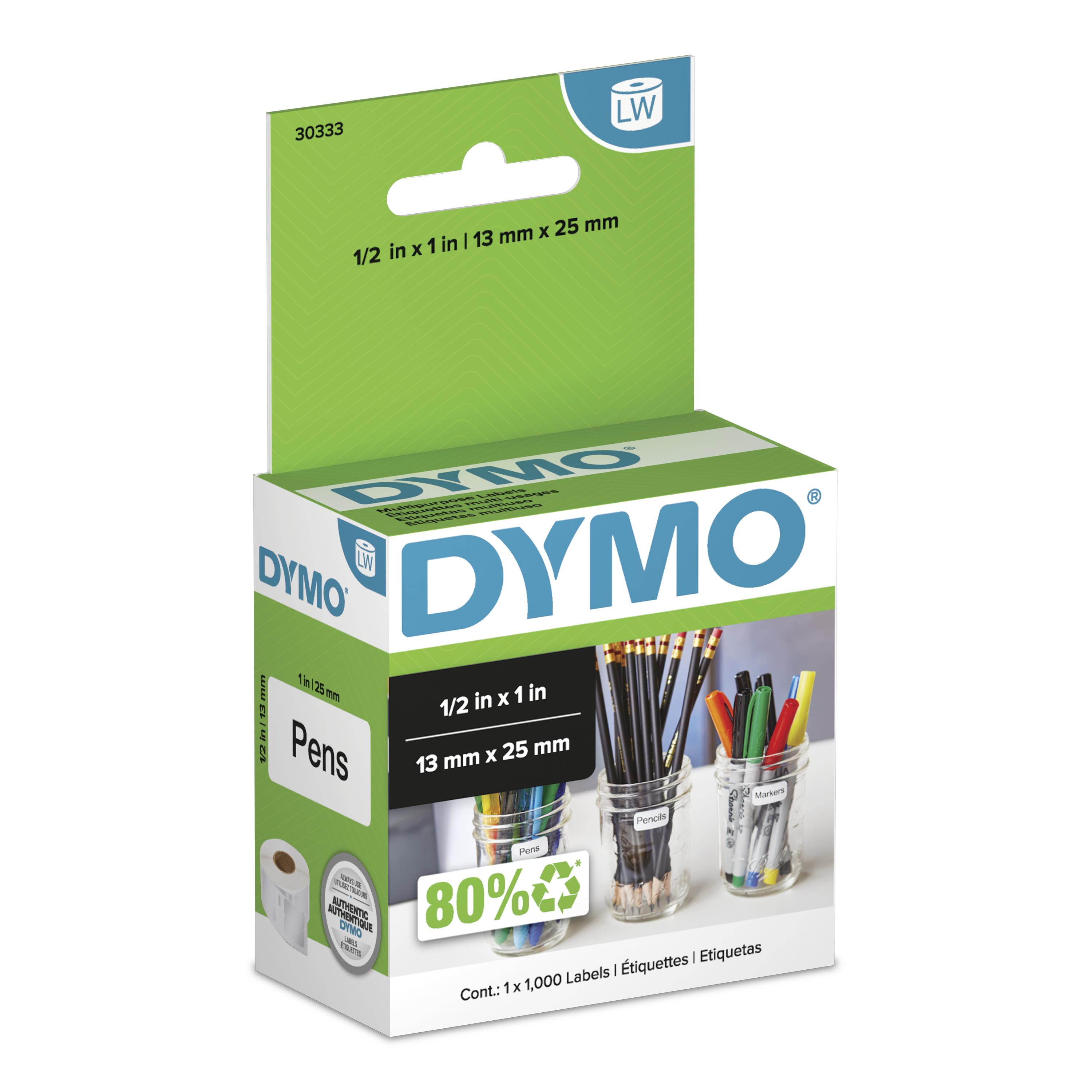 DYMO Authentic LW Extra-Small Multi-Purpose Labels, White, 1/2" x 1", 1 Roll of 1000