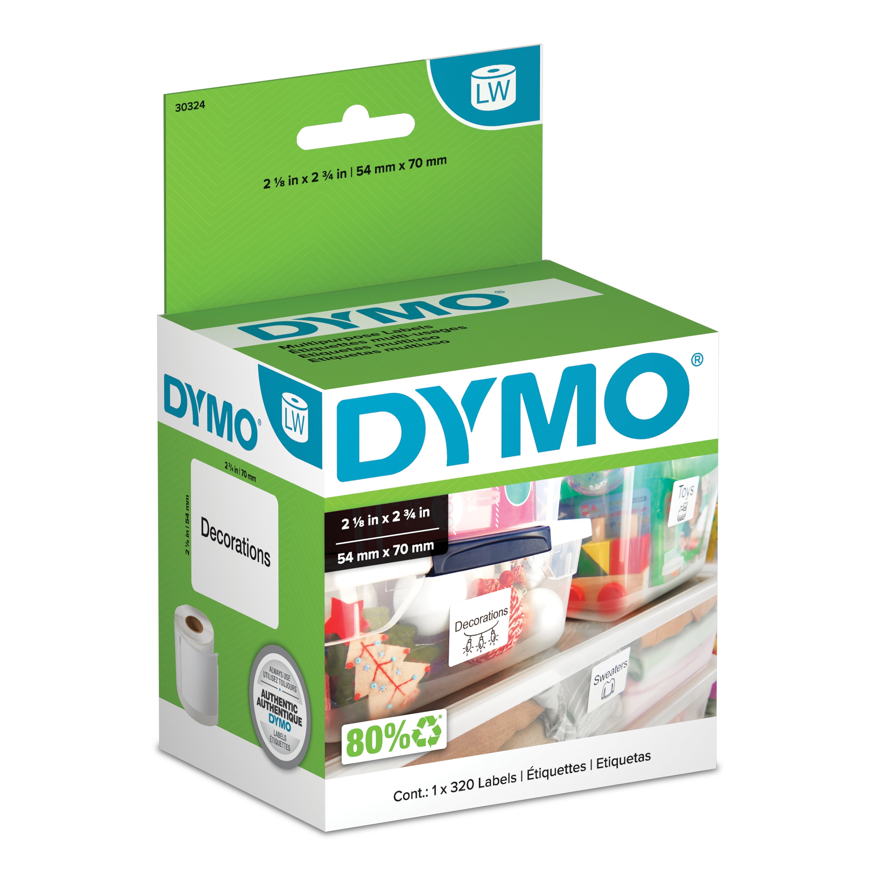 DYMO Authentic LW Large Multi-Purpose Labels for LabelWriter Printer, 2-1/8" x 2-3/4", 1 Roll of 320