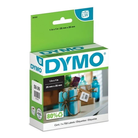 DYMO Authentic LW Multi-Purpose Square Labels for LabelWriter Printers, 1" x 1", 1 Roll of 750