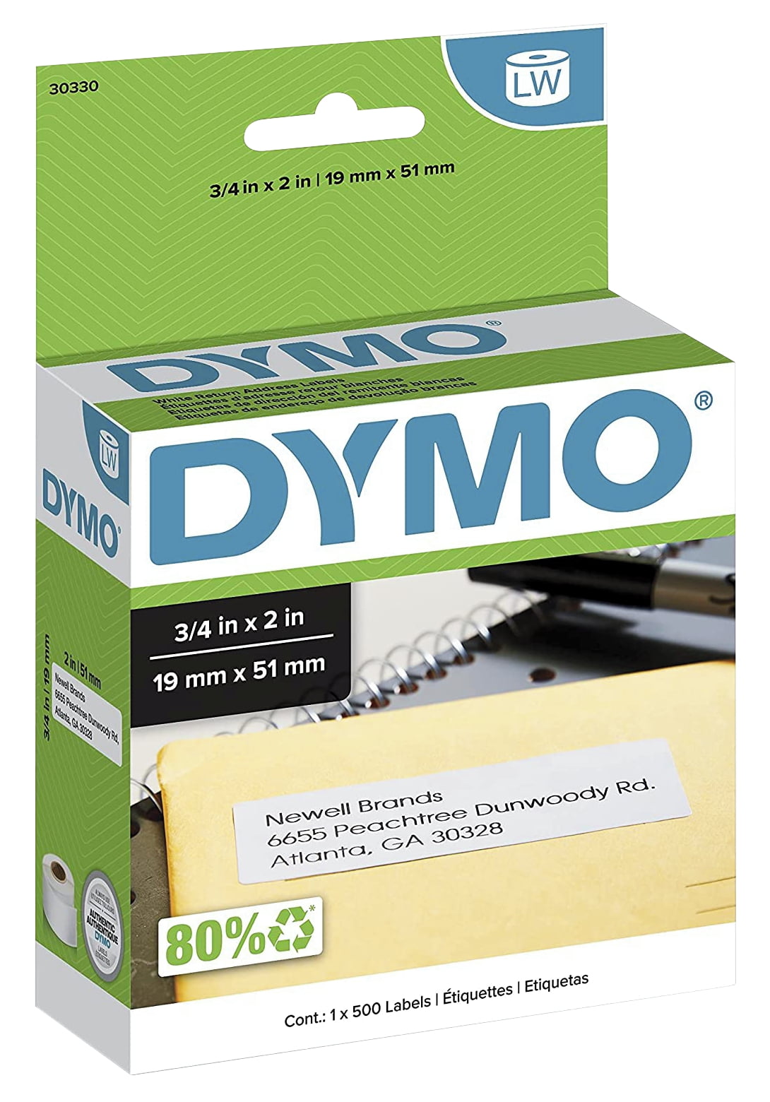 DYMO Authentic LW Return Address Labels, White, 3/4" x 2", 1 Roll of 500